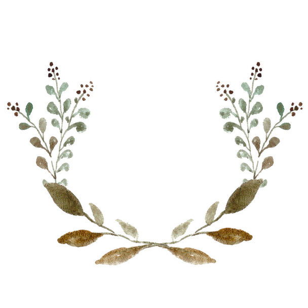Watercolor Floral Frame, Flower Wreath. Foliage backdrop for wedding invitation, greeting card. - Фото, изображение