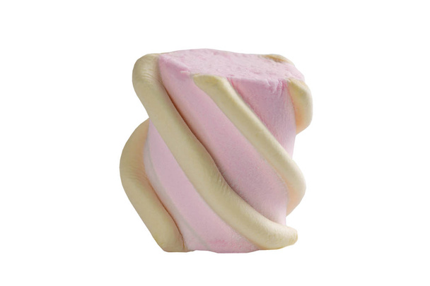 isolatie, roze marshmallows met licht gele krullen, witte rug - Foto, afbeelding