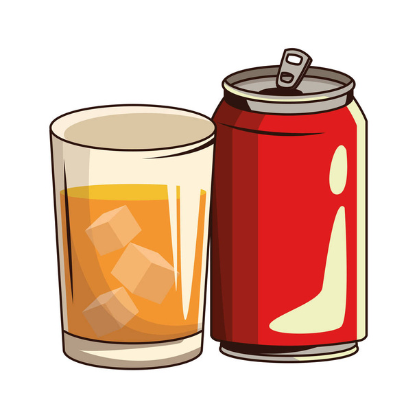 グラスと飲み物とソーダ缶 - ベクター画像