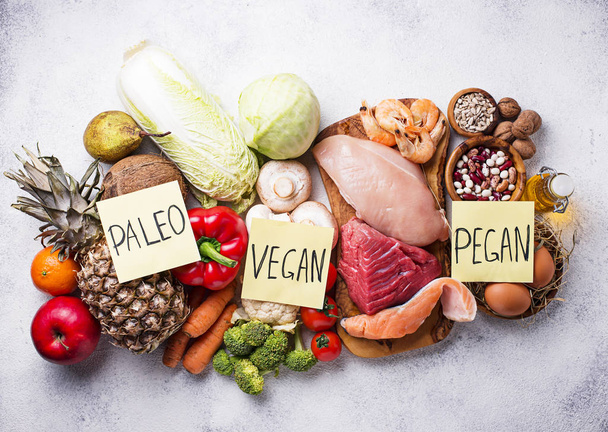 Pegan diyet. Paleo ve vegan ürünleri - Fotoğraf, Görsel