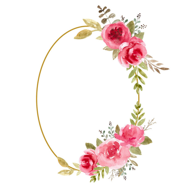 Watercolor Floral Frame, Flower Wreath. Foliage backdrop for wedding invitation, greeting card. - Φωτογραφία, εικόνα