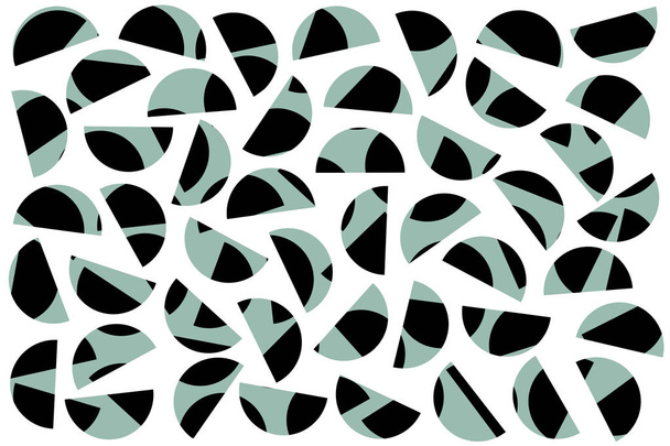 Blauw zwart willekeurige halve cirkels op witte achtergrond. Abstracte geometrische vormen patroon in retro stijl voor stof print textiel decor - Foto, afbeelding