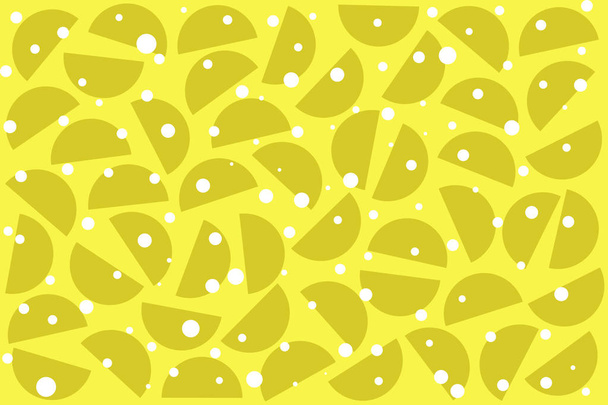 Білі випадкові крапки та півкола хакі на жовтому тлі. Абстрактний геометричний візерунок у ретро стилі для текстилю, декору
. - Фото, зображення