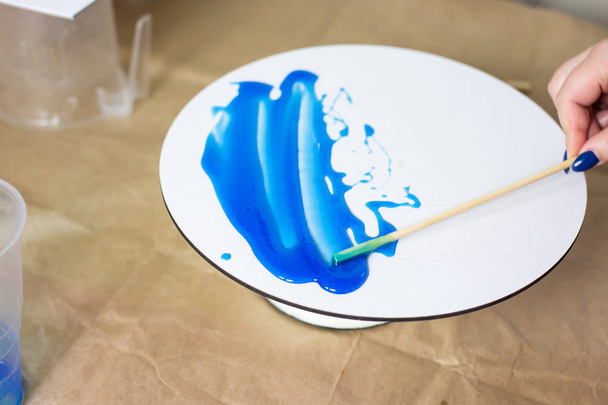 Start of Process of Fluid art acrylic painting. Pouring acrylic  - Photo, Image