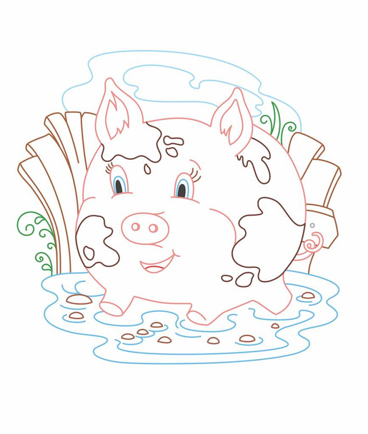 cerdo para colorear para niños
 - Vector, Imagen