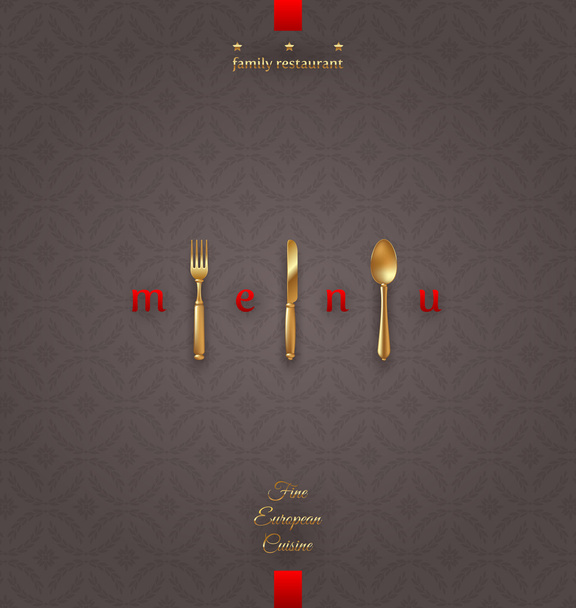 Ornate cover menu with golden cutlery - vector illustration - Vecteur, image