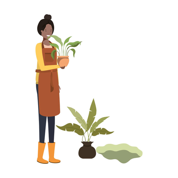 アバターのキャラクターを植える木を持つ女性 - ベクター画像