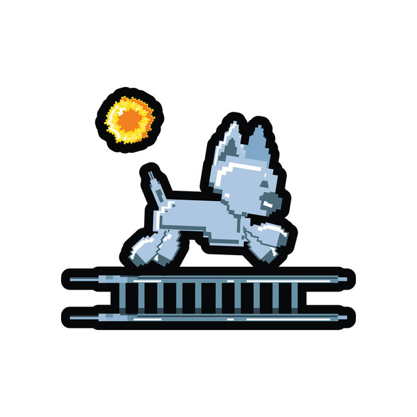 Videospiel pixelt Roboterhund im Treppenhaus - Vektor, Bild