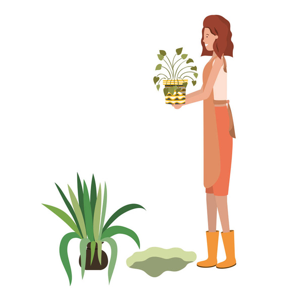 mujer con árbol para plantar carácter avatar
 - Vector, Imagen