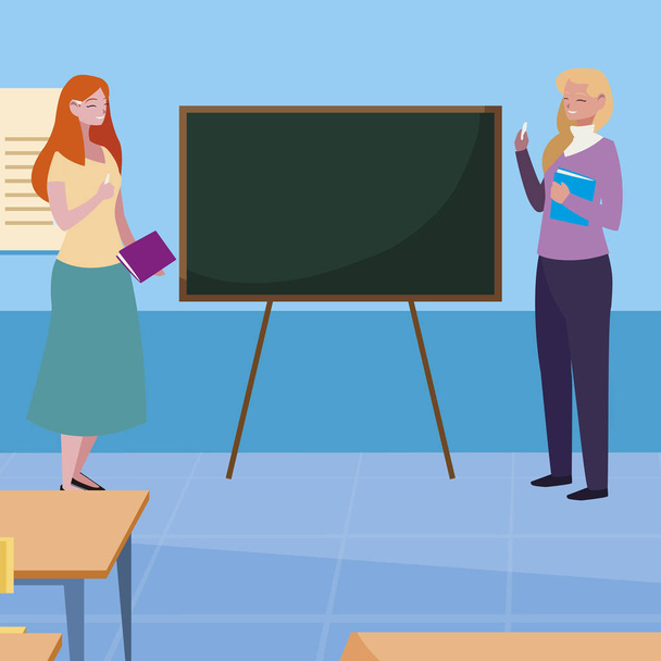 female teachers couple with in the classroom - Vector, Image