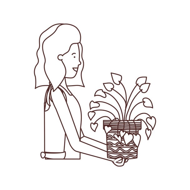 Frau mit Zimmerpflanze Avatar-Charakter - Vektor, Bild