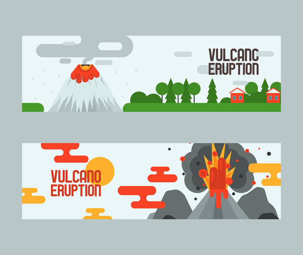 Volcano vector eruption volcanism explosion convulsion of nature volcanic in mountains illustration backdrop poster set of volcanology background wallpaper - Vector, Image