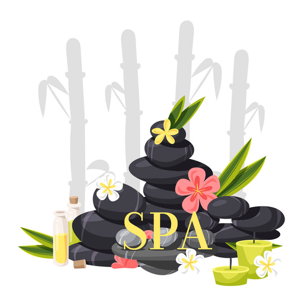 Spa kő vektor Zen köves terápia szépség egészség és pihenés illusztráció hátterében a természetes megkövezés Relax kezelés meditáció háttér banner - Vektor, kép