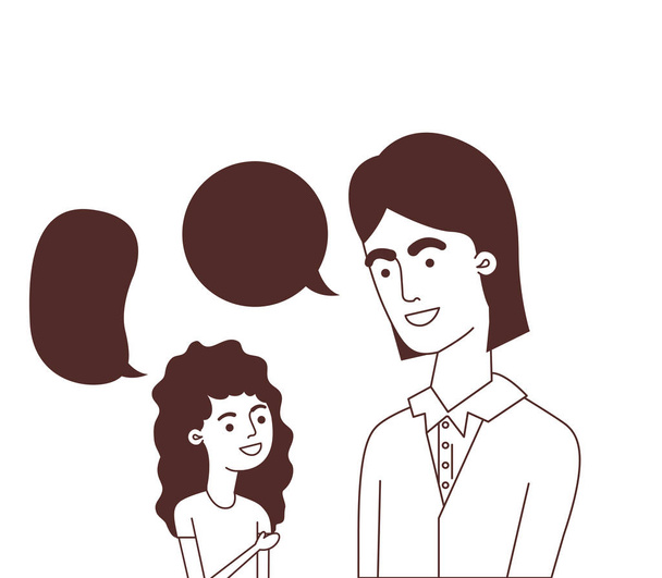 father with daughter and speech bubble character - Vector, Image