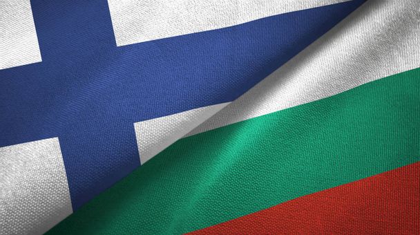Finnország és Bulgária két zászló Textil szövet, szövet textúra  - Fotó, kép