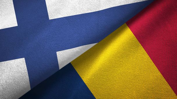 Finnország és Csád két zászló Textil szövet, szövet textúra  - Fotó, kép