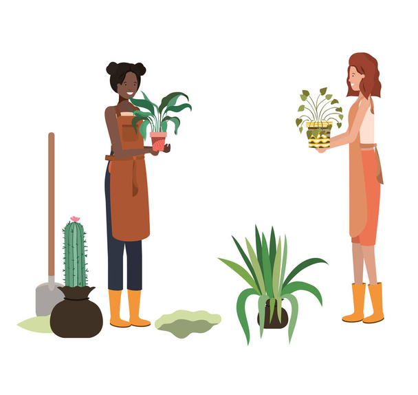 Frauen mit Bäumen, um Avatarcharakter zu pflanzen - Vektor, Bild