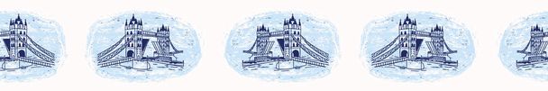 Sketchy London Tower Bridge bezszwowy wzór obramowania wektorowego. - Wektor, obraz