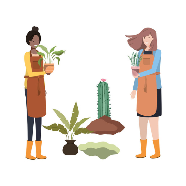 women with trees to plant avatar character - Vector, Image