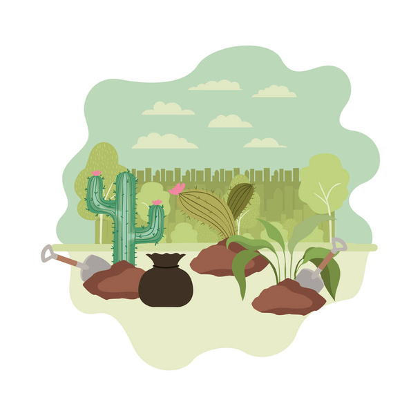 kaktusz és fa növény a táj - Vektor, kép