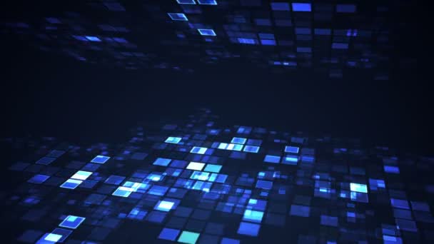 抽象的な青い点滅長方形グリッドパースペクティブモーショングラフィックシームレスなループ背景。デジタル技術未来アニメーションコンセプト. - 映像、動画