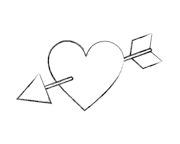 romantische liefde hart doorboord door Arrow Passion - Vector, afbeelding