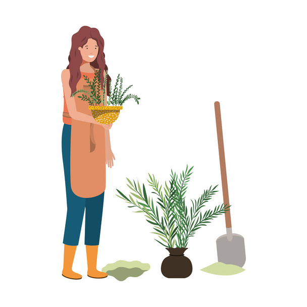 アバターのキャラクターを植える木を持つ女性 - ベクター画像