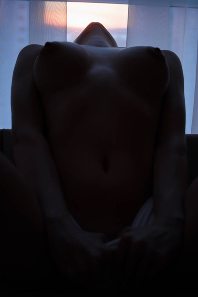 Mladá smyslnou nahá žena pózuje na posteli v temné místnosti - Fotografie, Obrázek