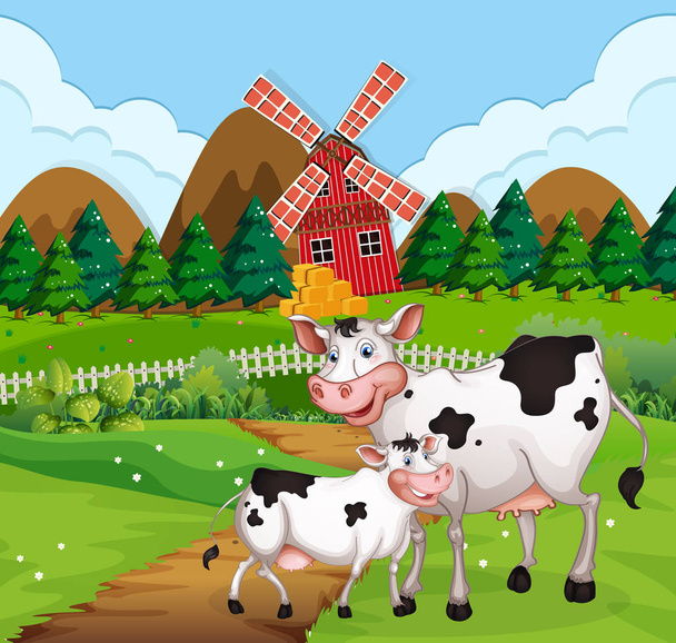 Vaca no cenário agrícola
 - Vetor, Imagem