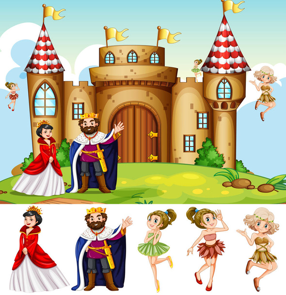 King and queen at the castle - Vector, Image