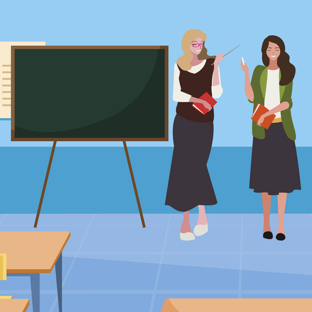 female teachers couple with in the classroom - Vector, Image
