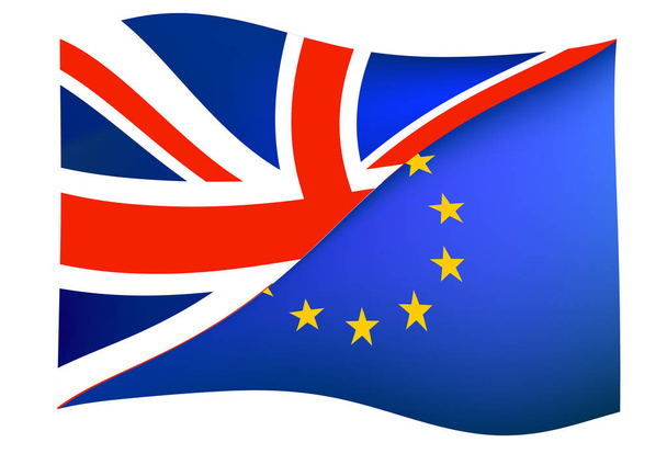 Brexit-Konzept mit union jack united kingKingdom flag und europäischer Gewerkschaftsflagge - Vektor, Bild
