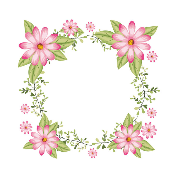 beautiful flower and leafs circular frame - Vector, Image