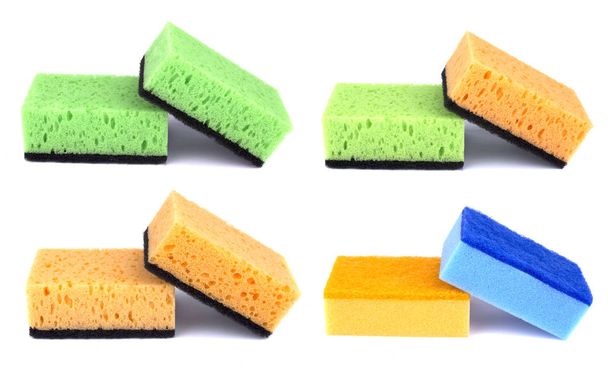 Kitchen sponges isolated on a white background - Photo, Image