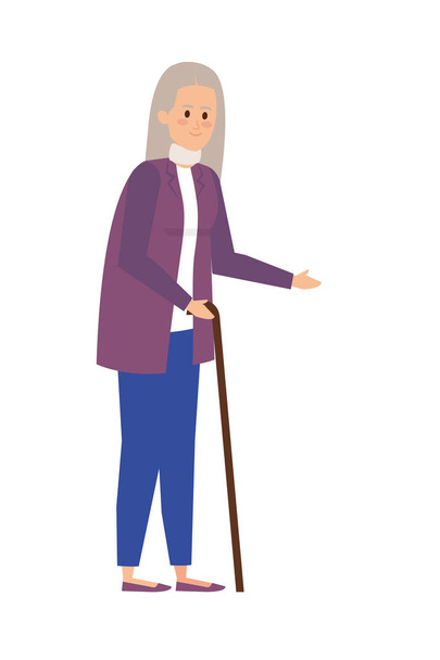 old woman with cane character - Vector, Image