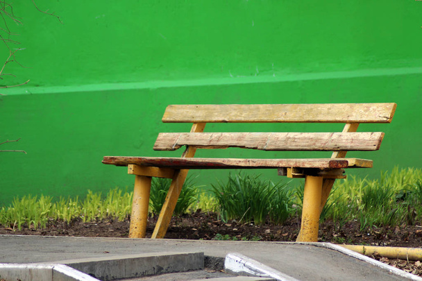 公園内の木製のベンチ - 写真・画像