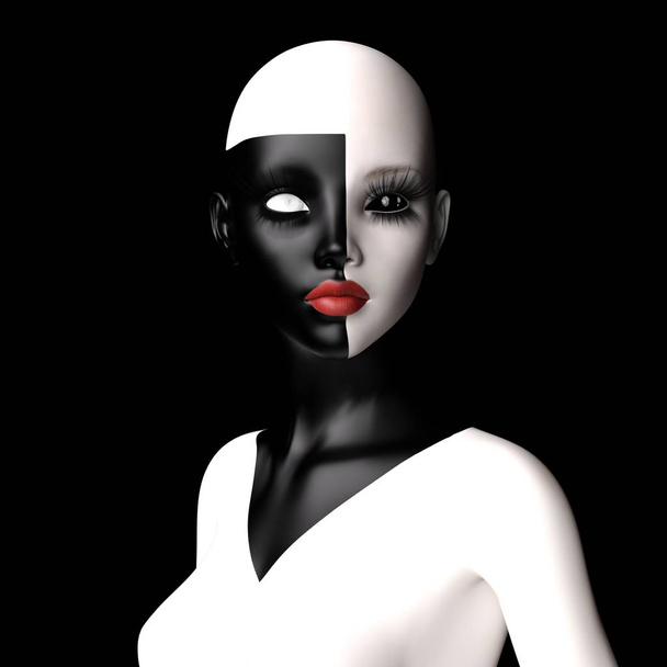 Digital 3D Illustration of a Female in Black and White - Photo, Image