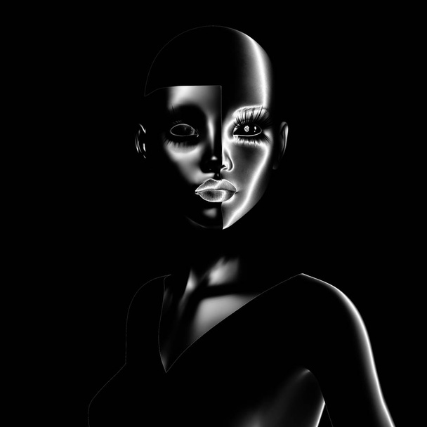 Digital 3D Illustration of a Female in Black and White - Фото, изображение
