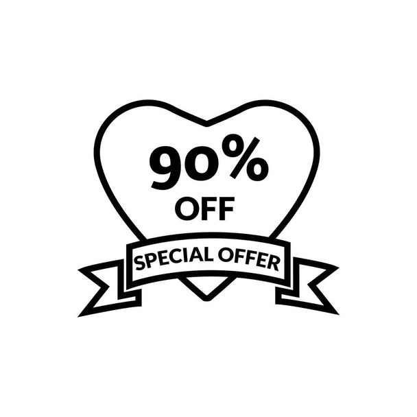 90% Discount Offer- discount promotion sale Brilliant poster, banner, ads. Valentine Day Sale, holiday discount tag, special offer. - Vector, Image