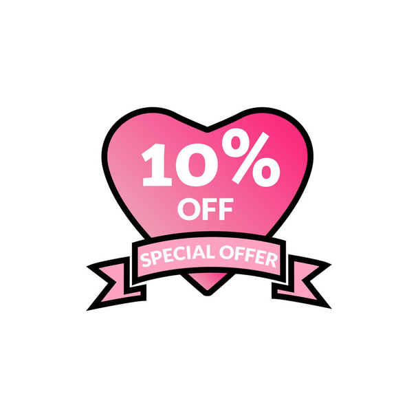 10% Discount Offer- discount promotion sale Brilliant poster, banner, ads. Valentine Day Sale, holiday discount tag, special offer. - Vector, imagen