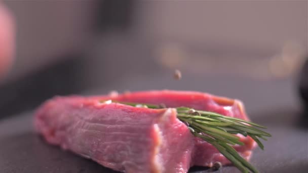 Cut fillet minion and season with rosemary pepper and salt - Footage, Video