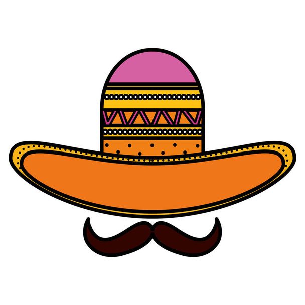 mexican hat with mustache traditional icon - Vector, afbeelding