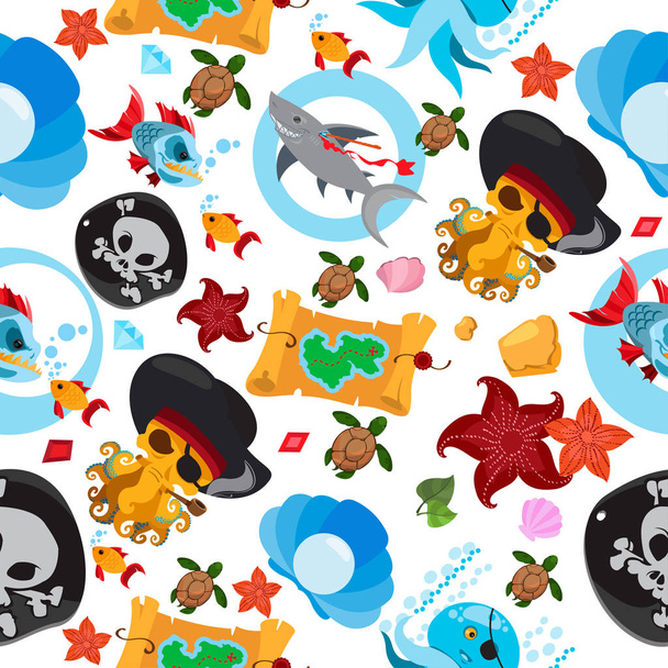 Seamless pattern on the pirate theme. Can be used for wrapping paper, wallpaper, pirate party decorations and much more. - Wektor, obraz