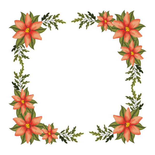 όμορφο λουλούδι και φύλλα τετράγωνο πλαίσιο - Διάνυσμα, εικόνα