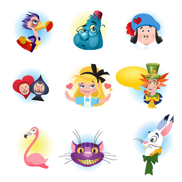 Set with magic characters from the collection of Alice characters in Wonderland. - Vector, Image