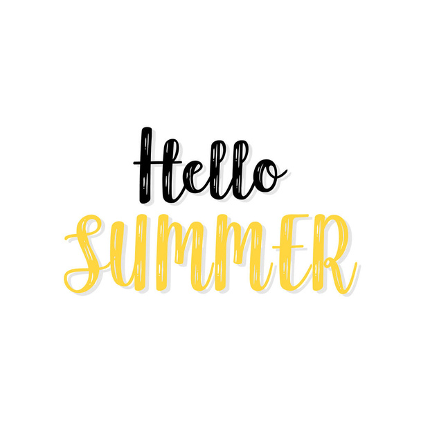 Hello summer yellow and black lettering card with grey shadow - Vector, Imagen
