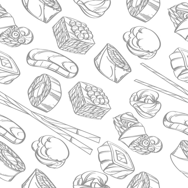 Seamless pattern with Japanese food vector Illustrations set. - Vector, Image