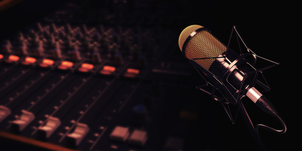 Mikrofon im Studio im Hintergrund 3D-Illustration - Foto, Bild