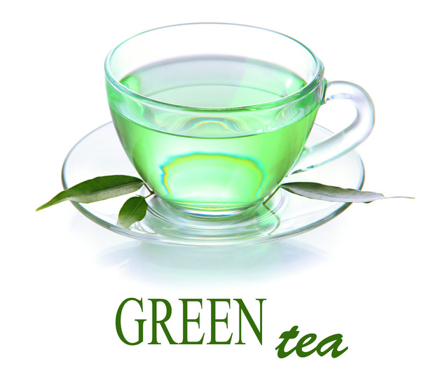 Transparent cup of green tea, isolated on white - Valokuva, kuva