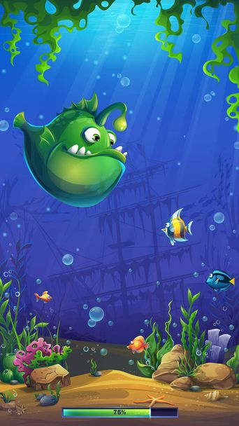 Loading screen on the background of the underwater world - Vector, Image